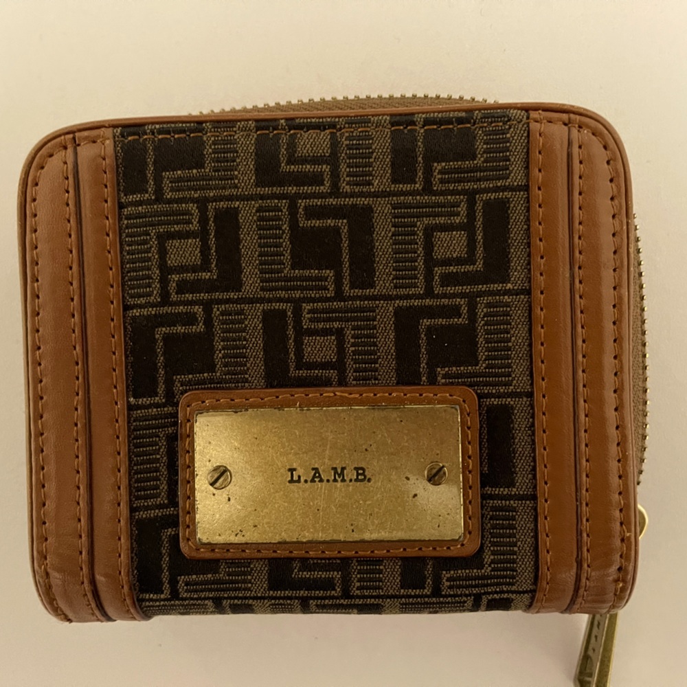 L.A.M.B. Small jacquard/leather zipper wallet